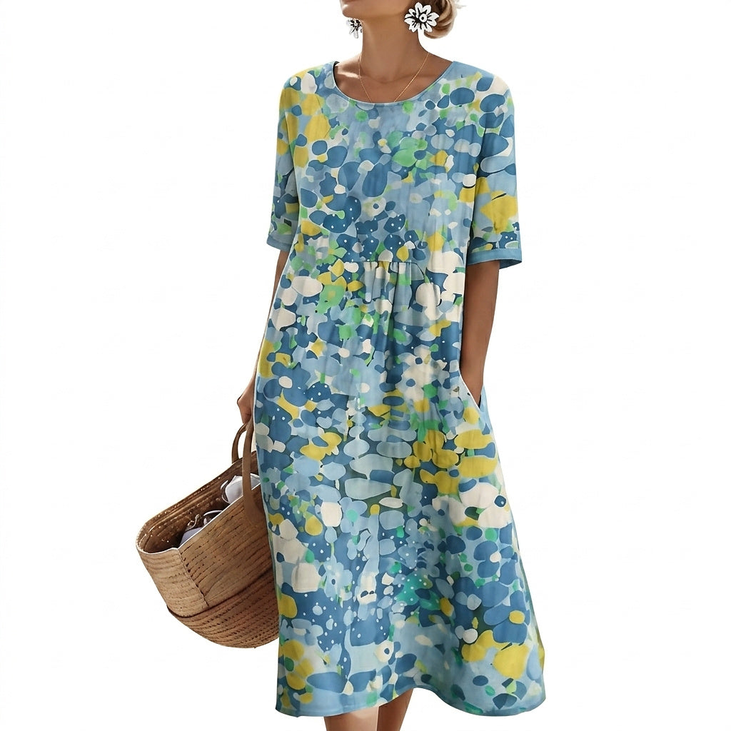 Robe midi femme avec imprimé abstrait et manches courtes