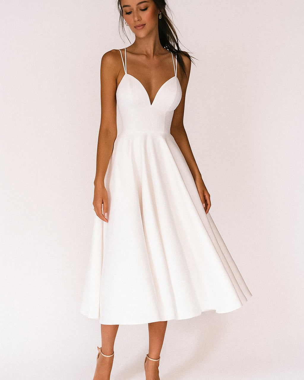 Elfriede | Robe Midi à Bretelles Spaghetti pour Femme Invité de Mariage