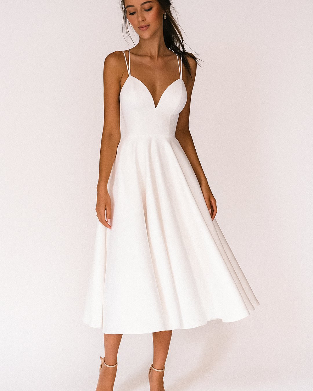 Elfriede | Robe Midi à Bretelles Spaghetti pour Femme Invité de Mariage