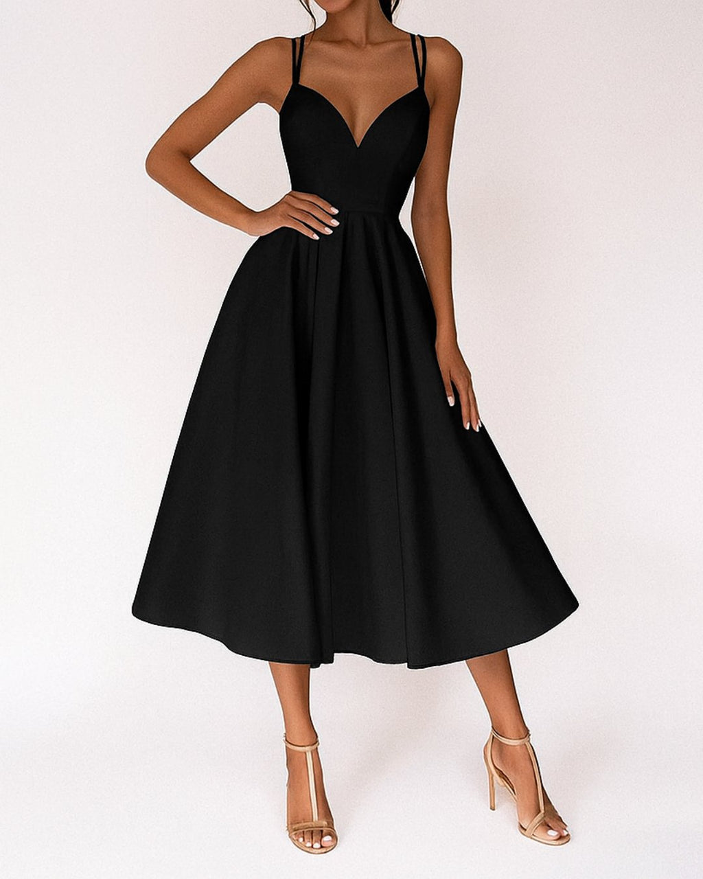 Elfriede | Robe Midi à Bretelles Spaghetti pour Femme Invité de Mariage