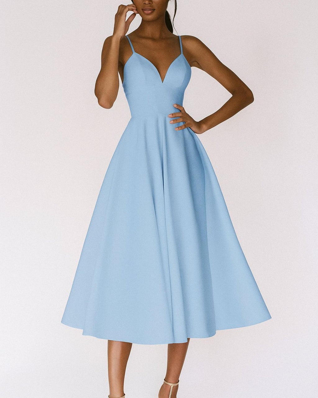 Elfriede | Robe Midi à Bretelles Spaghetti pour Femme Invité de Mariage