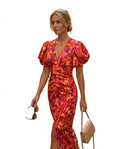 Robe midi pour femmes avec manches bouffantes