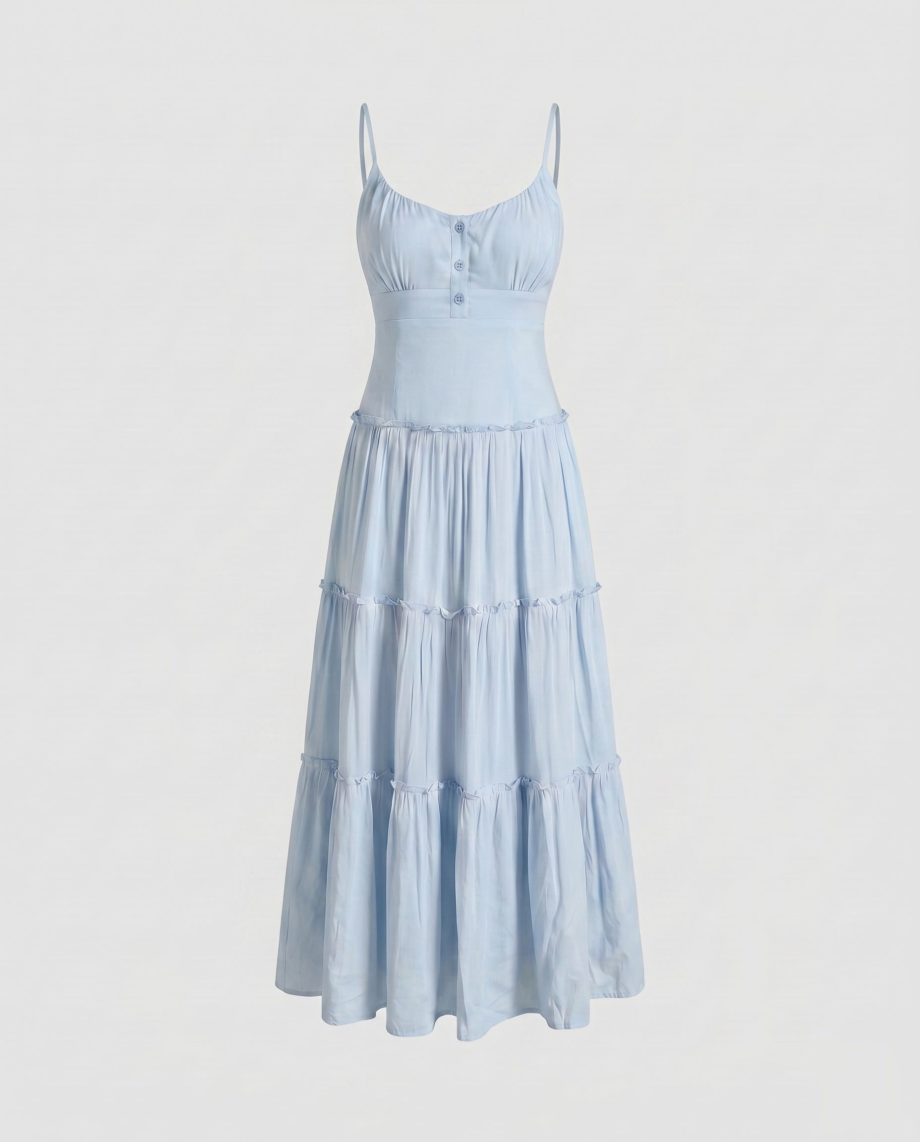 Robe midi femme avec jupe à volants et bretelles spaghetti