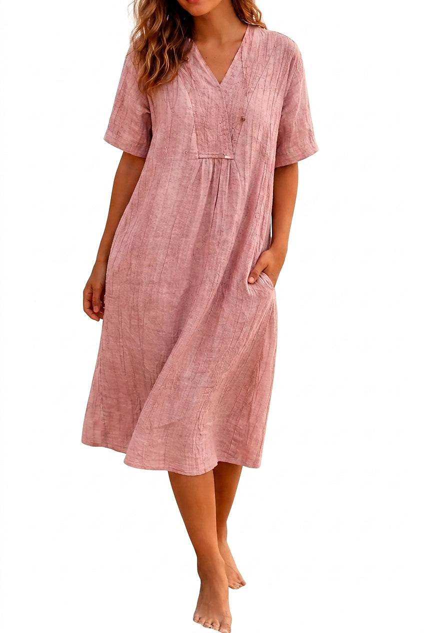 Robe midi femme avec décolleté en V et poches latérales