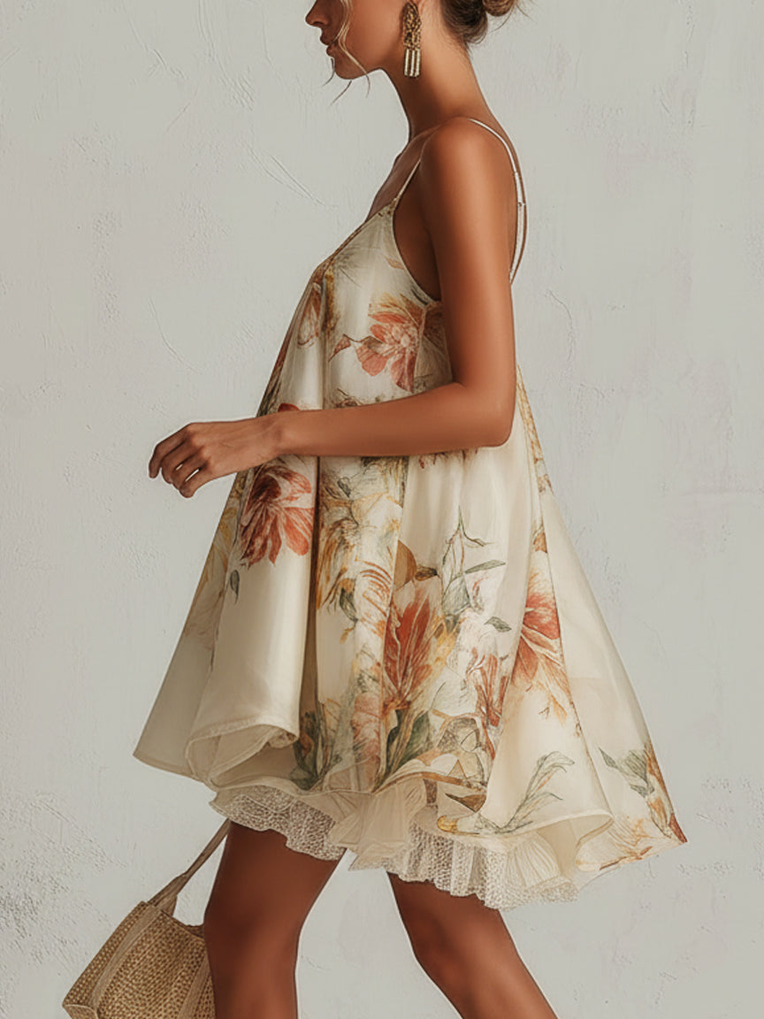 Robe mini en organza avec motif floral