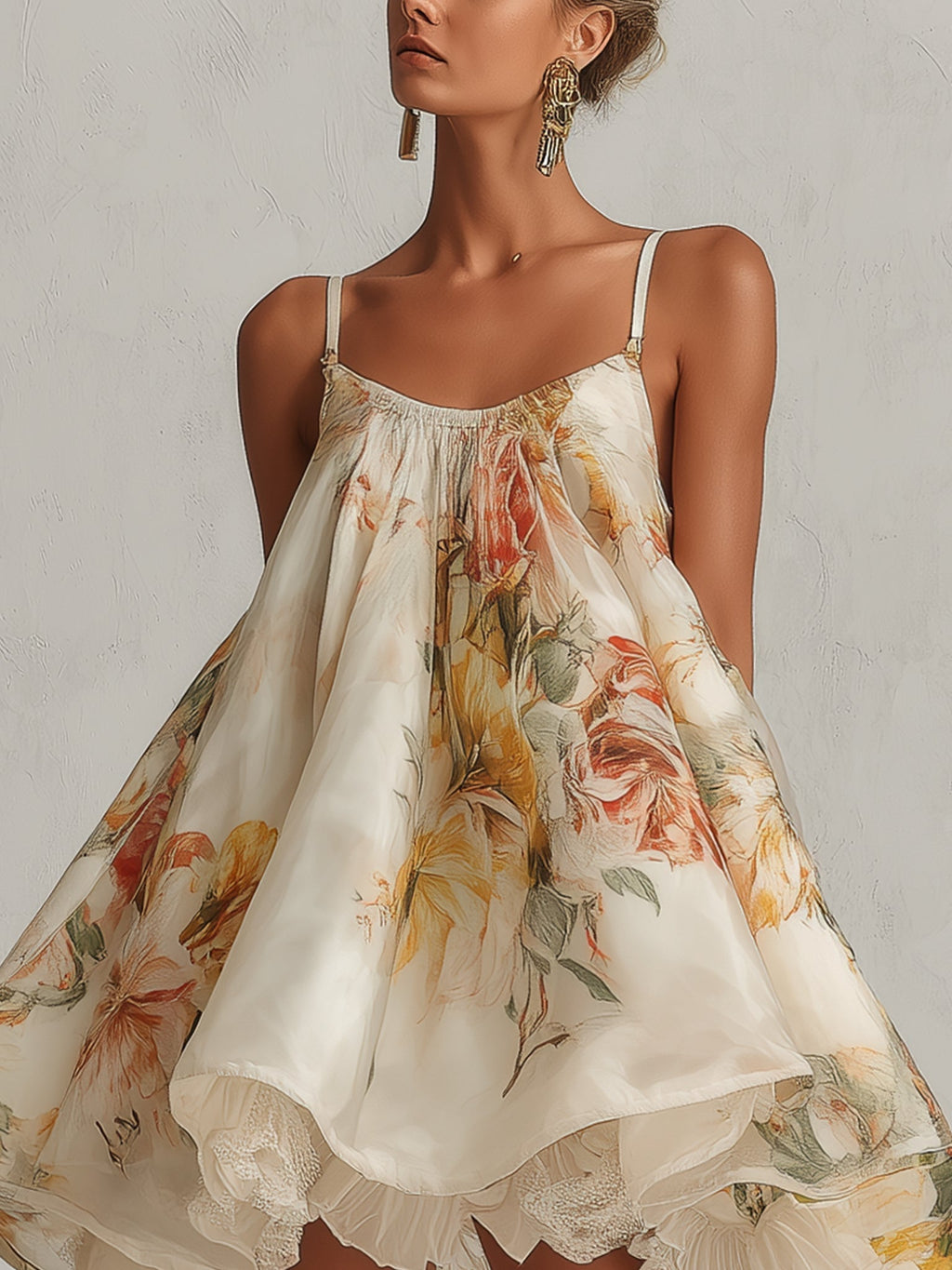 Robe mini en organza avec motif floral