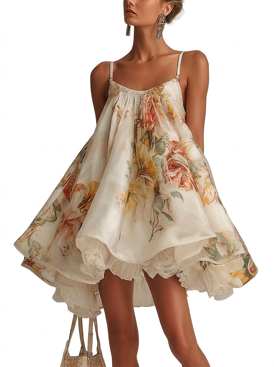Robe mini en organza avec motif floral