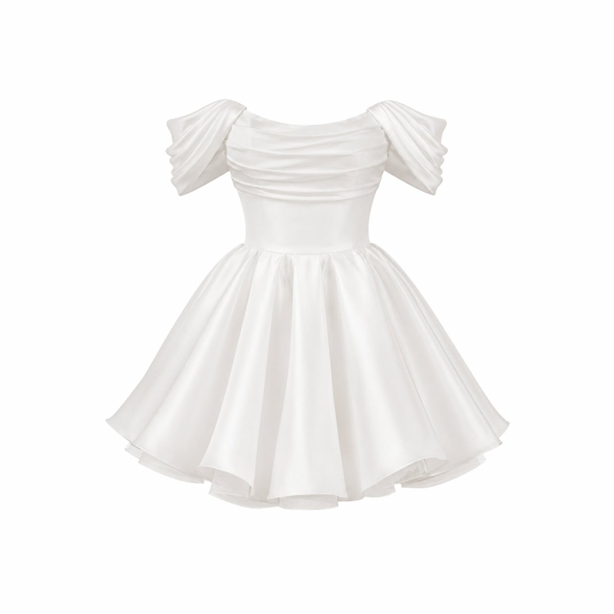 Robe mini en satin avec décolleté bardot