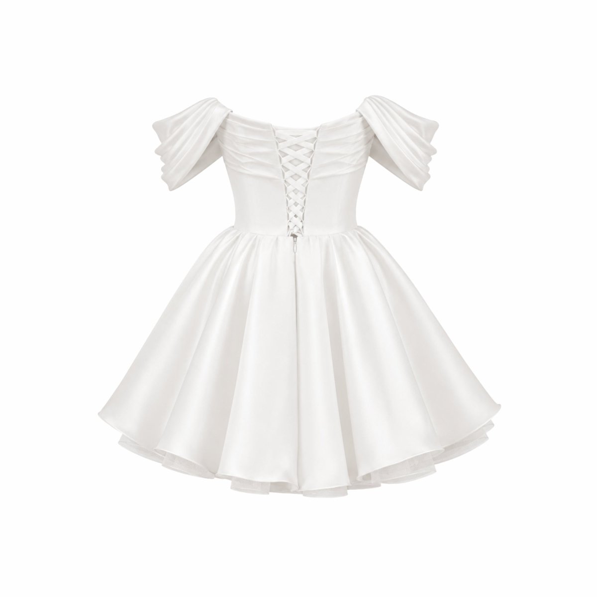 Robe mini en satin avec décolleté bardot