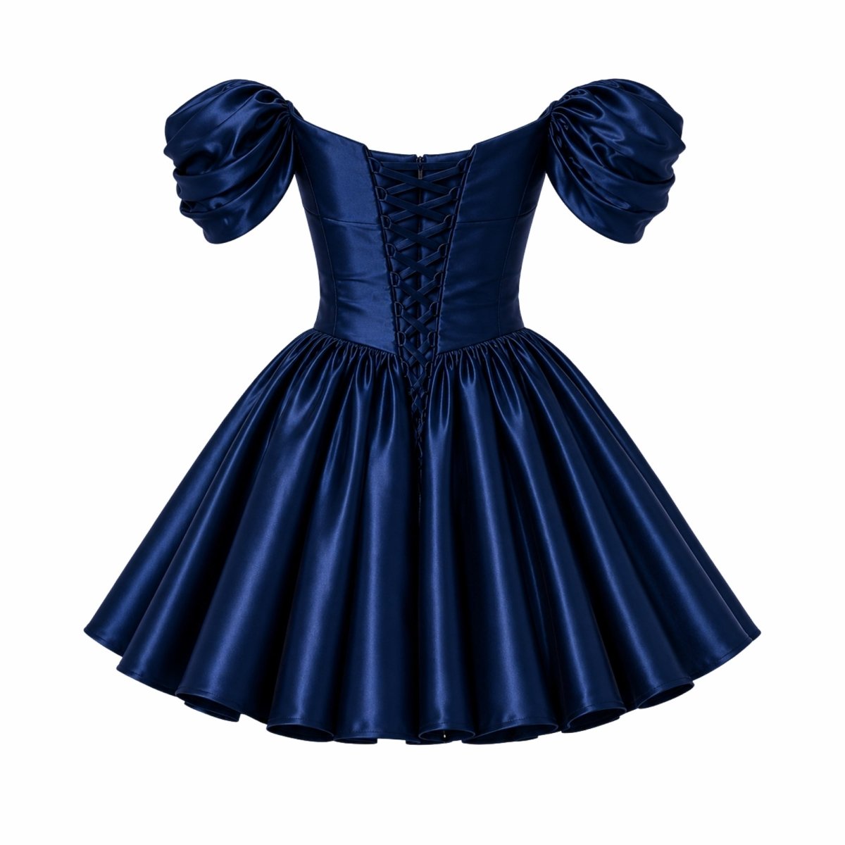 Robe mini en satin avec décolleté bardot