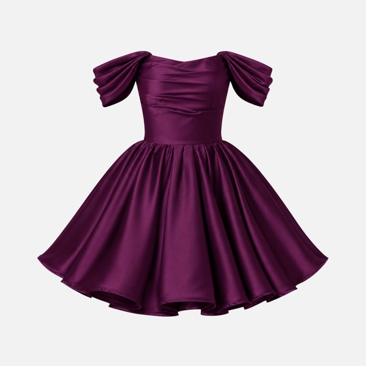 Robe mini en satin avec décolleté bardot