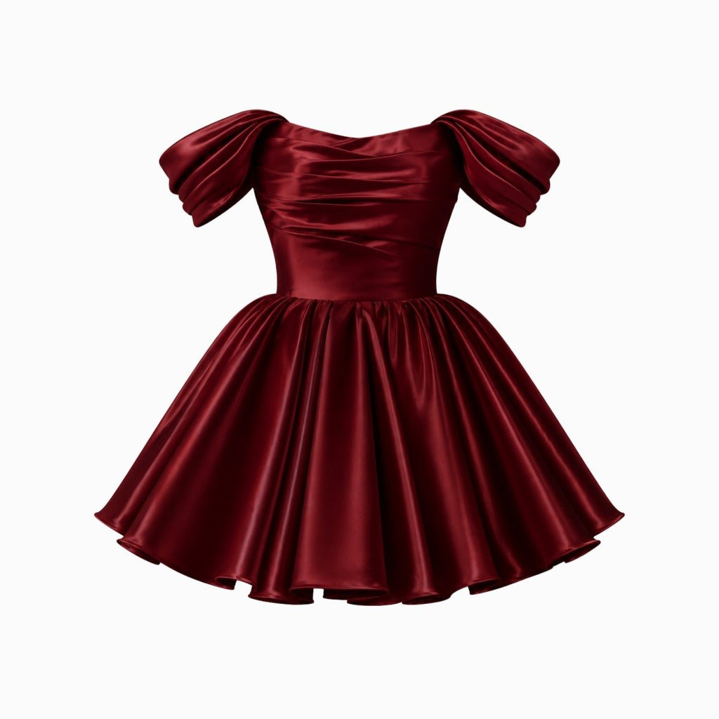 Robe mini en satin avec décolleté bardot