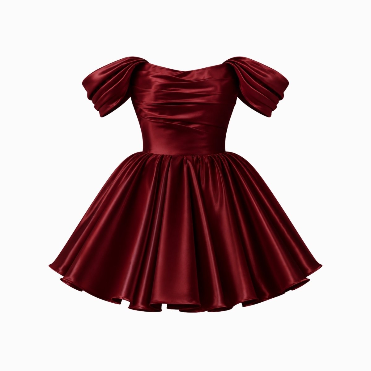 Robe mini en satin avec décolleté bardot