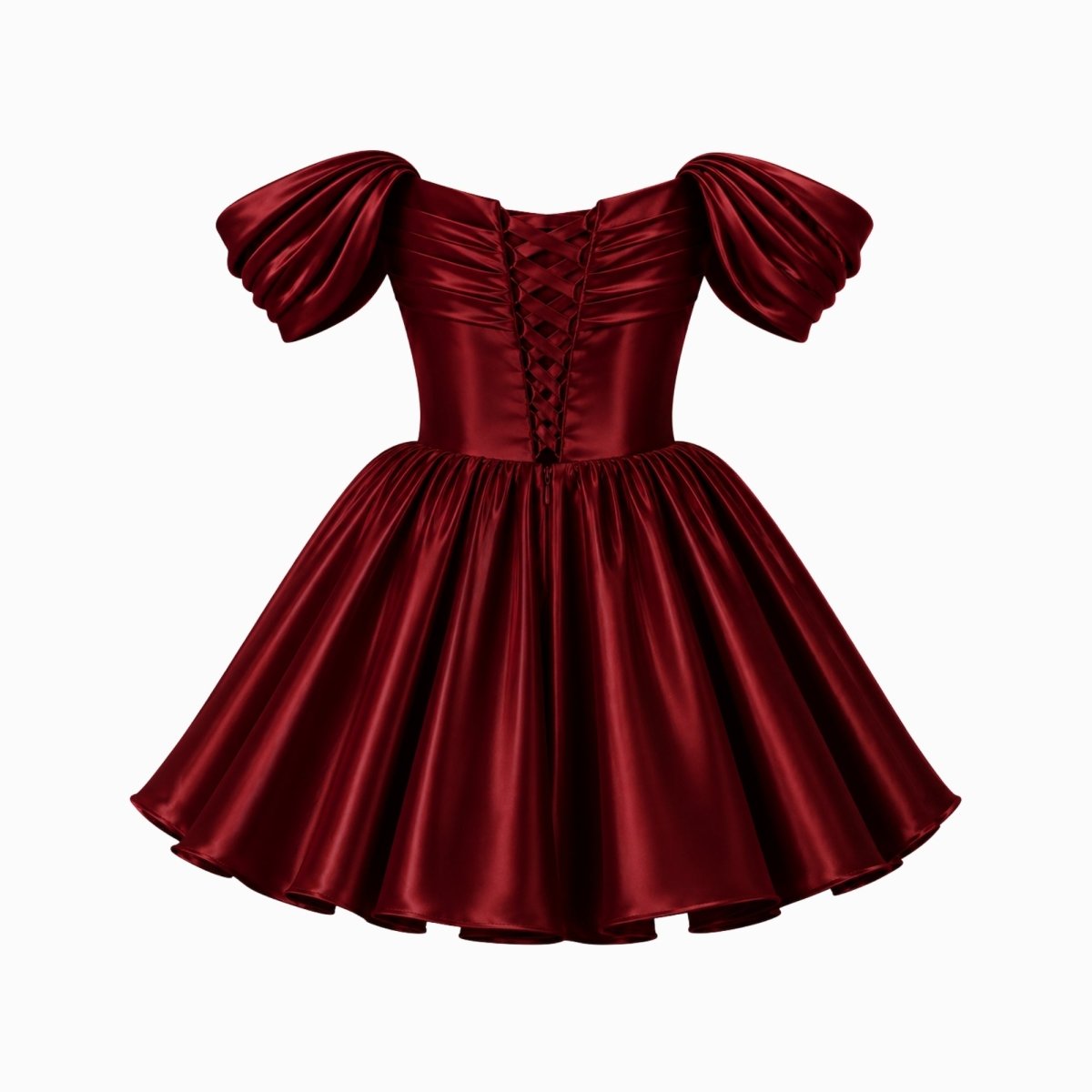 Robe mini en satin avec décolleté bardot
