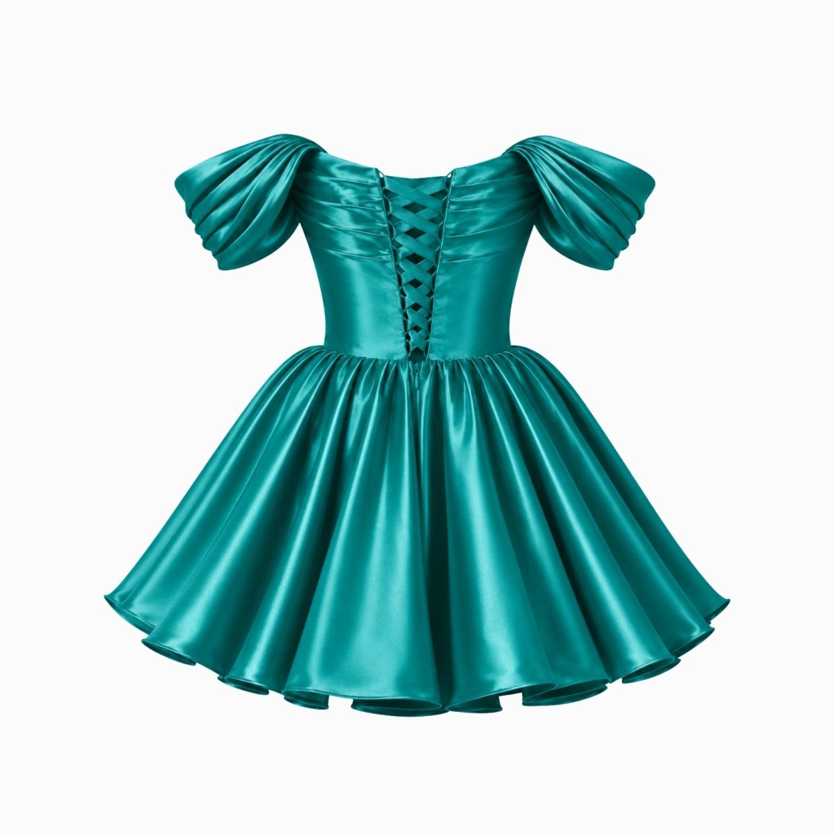 Robe mini en satin avec décolleté bardot