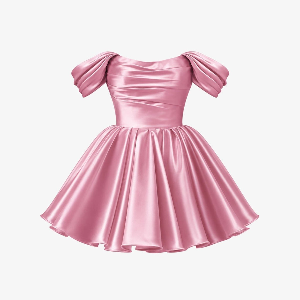 Robe mini en satin avec décolleté bardot