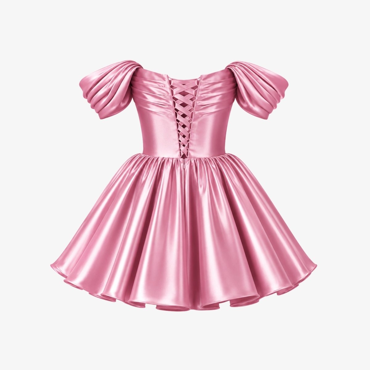 Robe mini en satin avec décolleté bardot