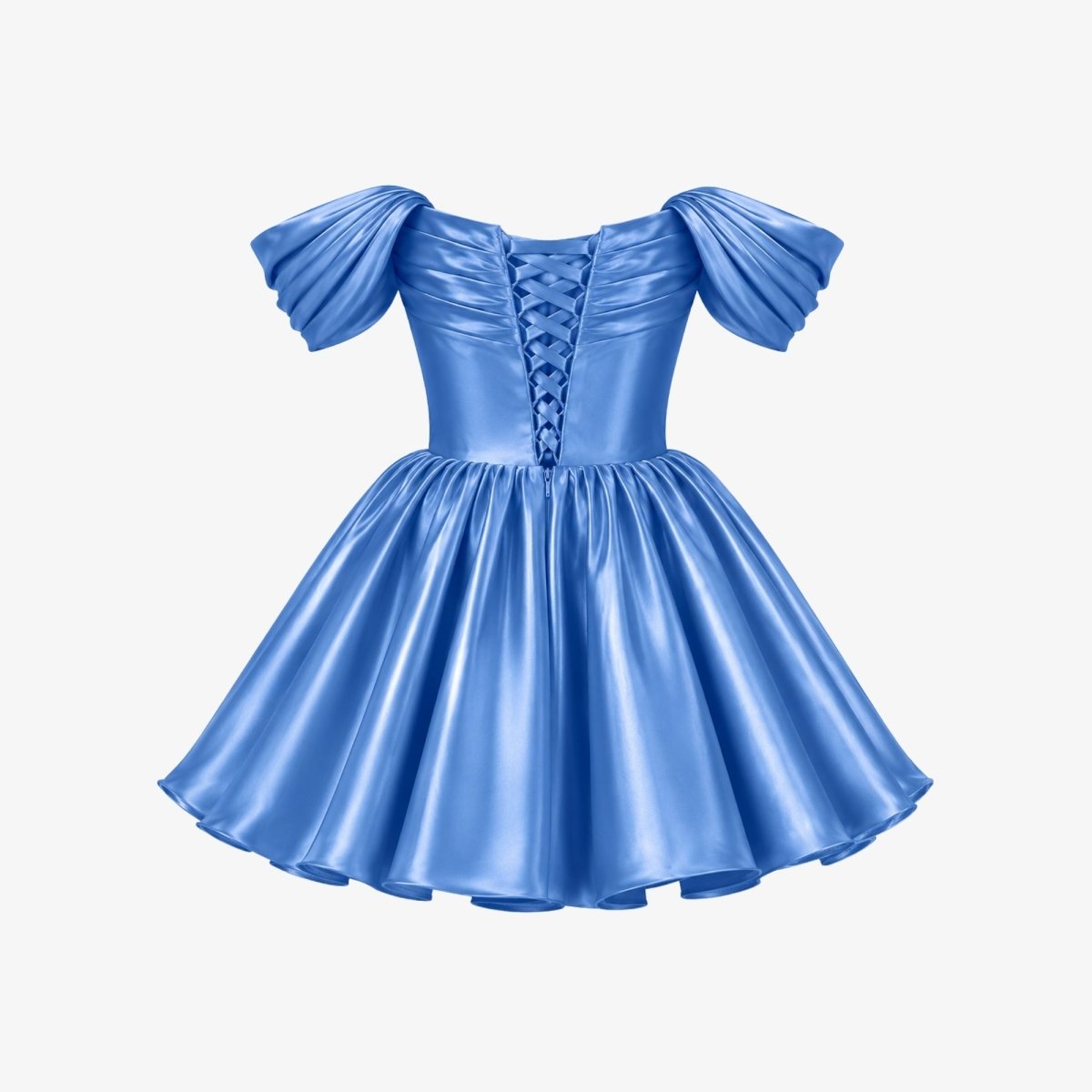 Robe mini en satin avec décolleté bardot