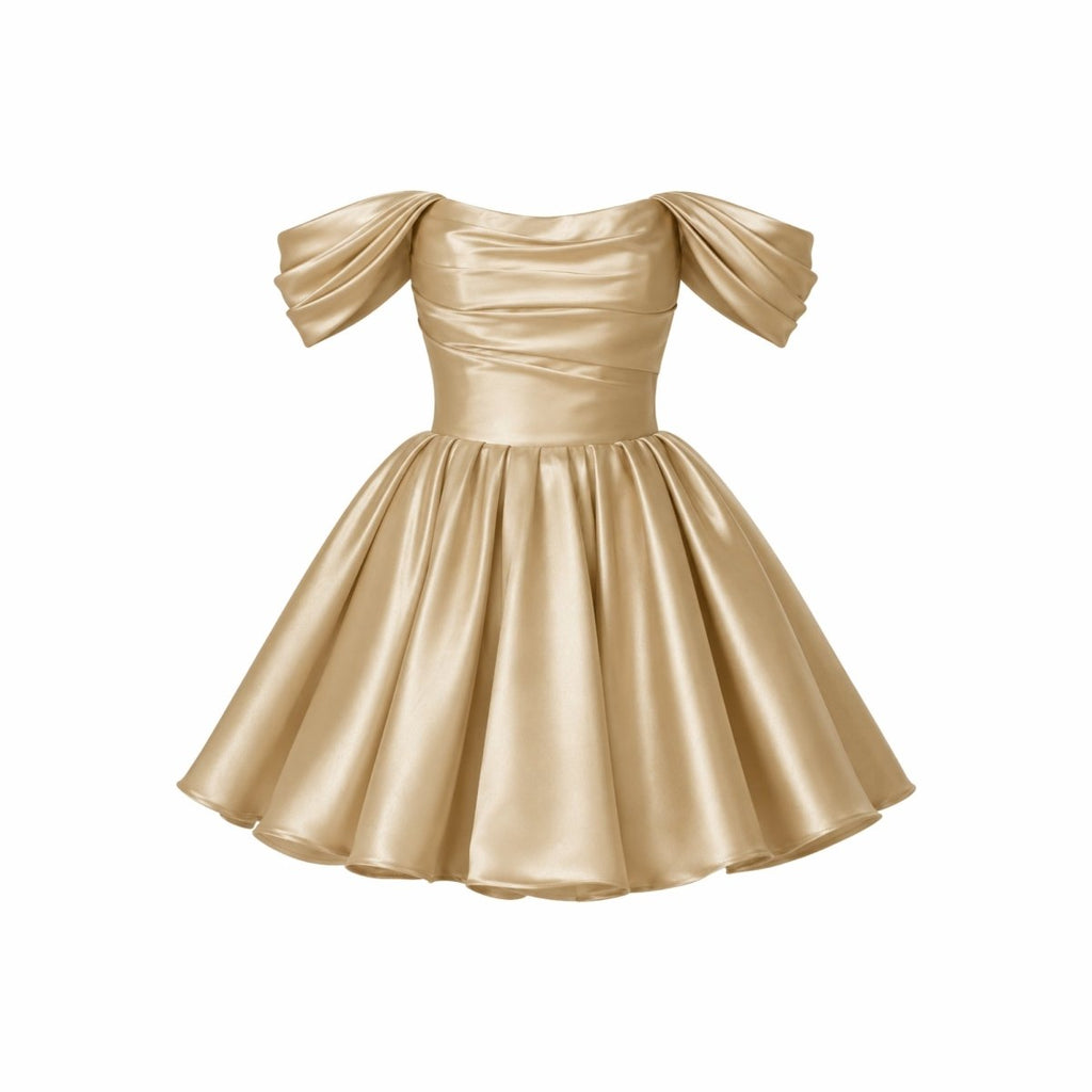 Robe mini en satin avec décolleté bardot