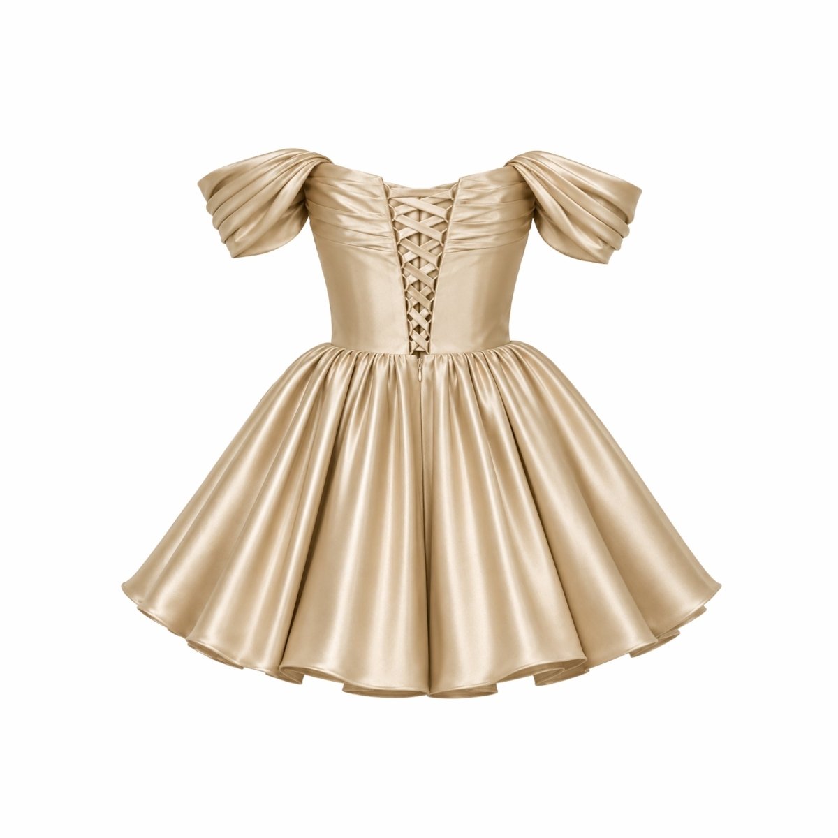 Robe mini en satin avec décolleté bardot
