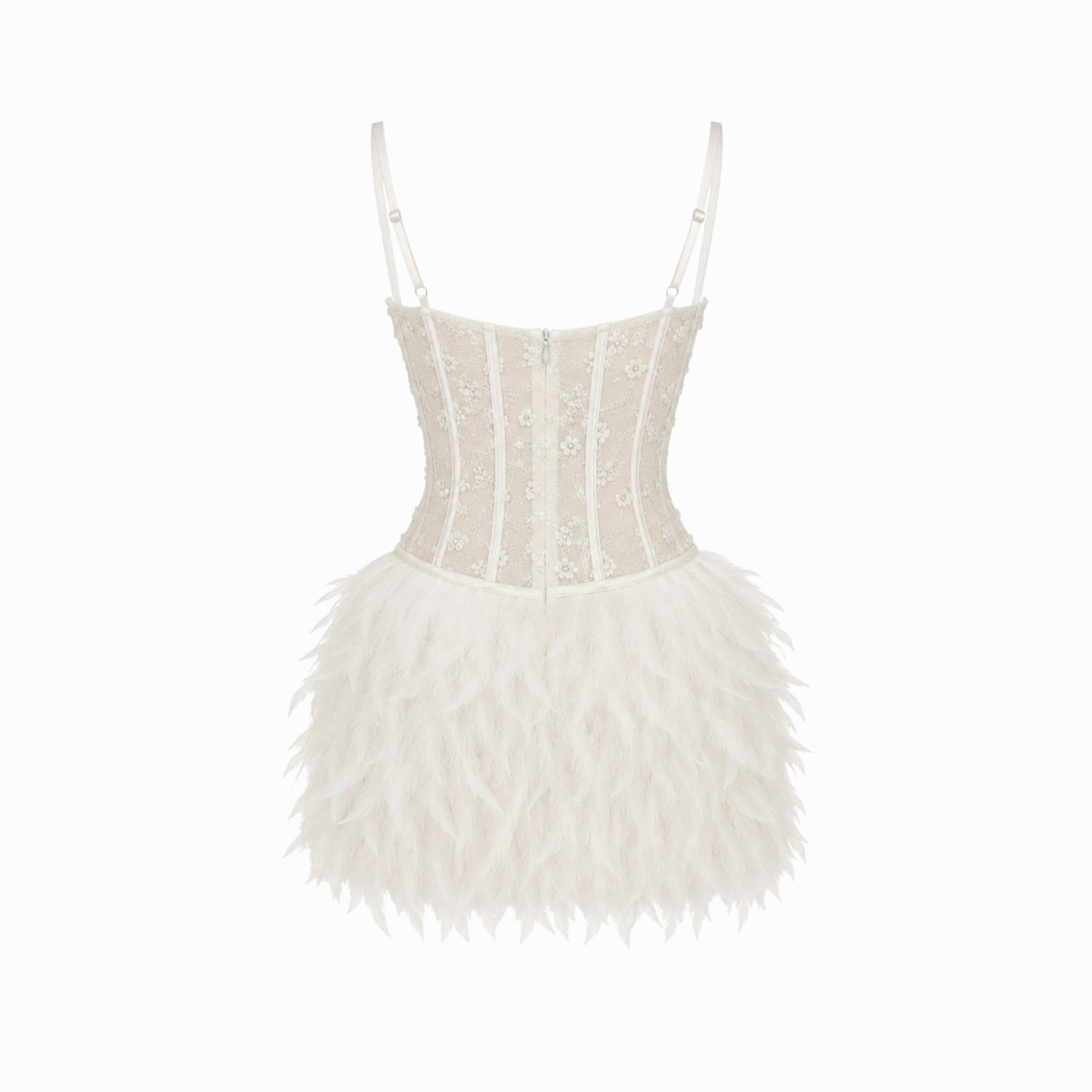 Robe mini en style corset avec ornements en plumes