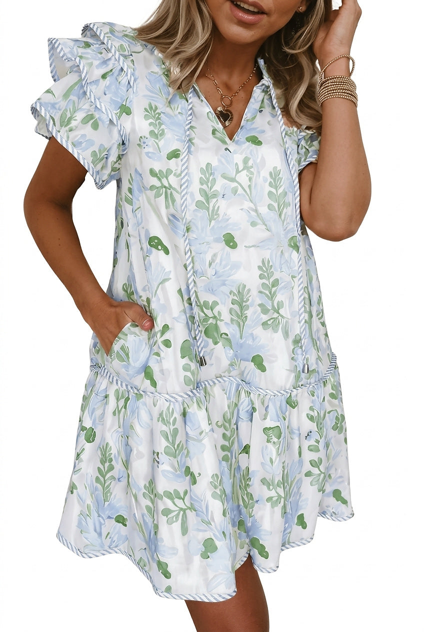 Robe mini femme avec motif floral et manches volantées