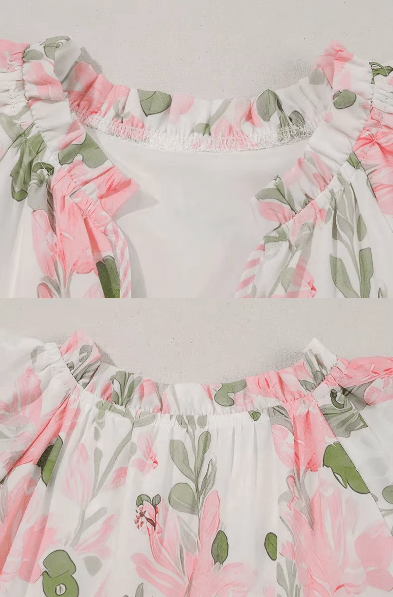 Robe mini femme avec motif floral et manches volantées