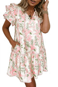 Robe mini femme avec motif floral et manches volantées