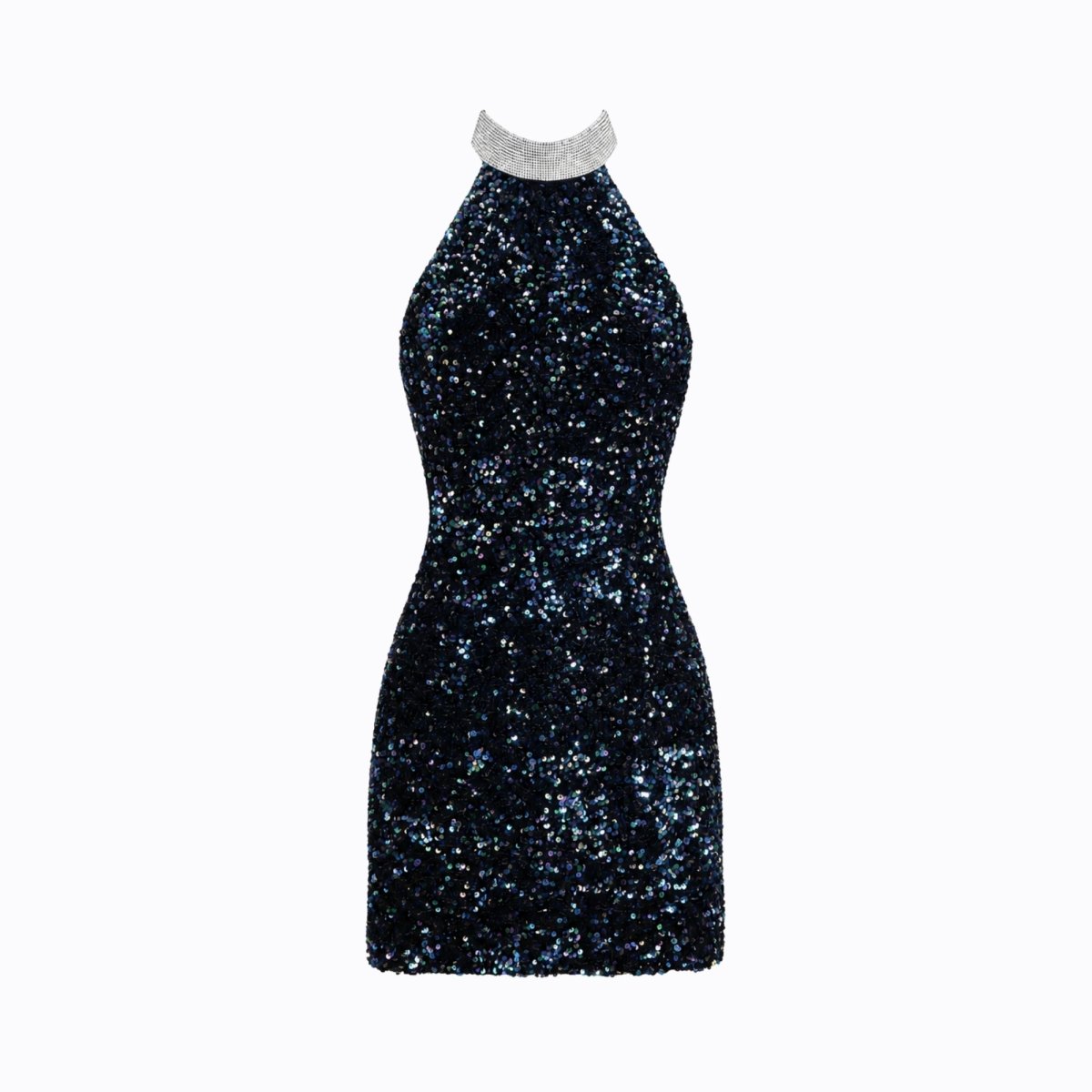 Robe mini femme avec ornements en sequins et col halter