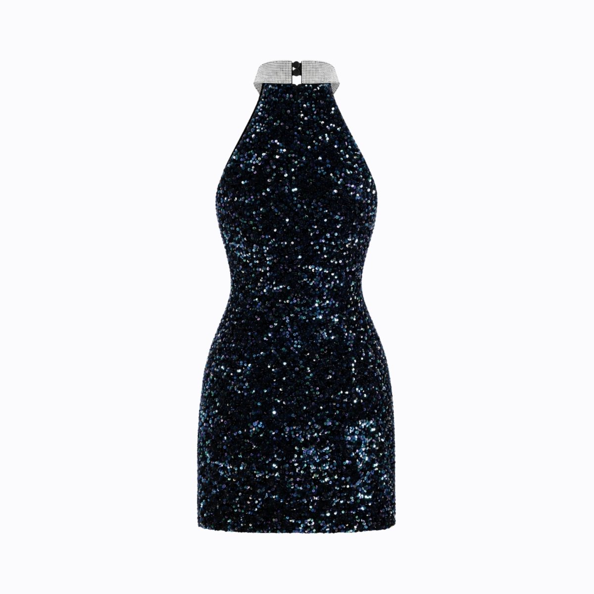 Robe mini femme avec ornements en sequins et col halter