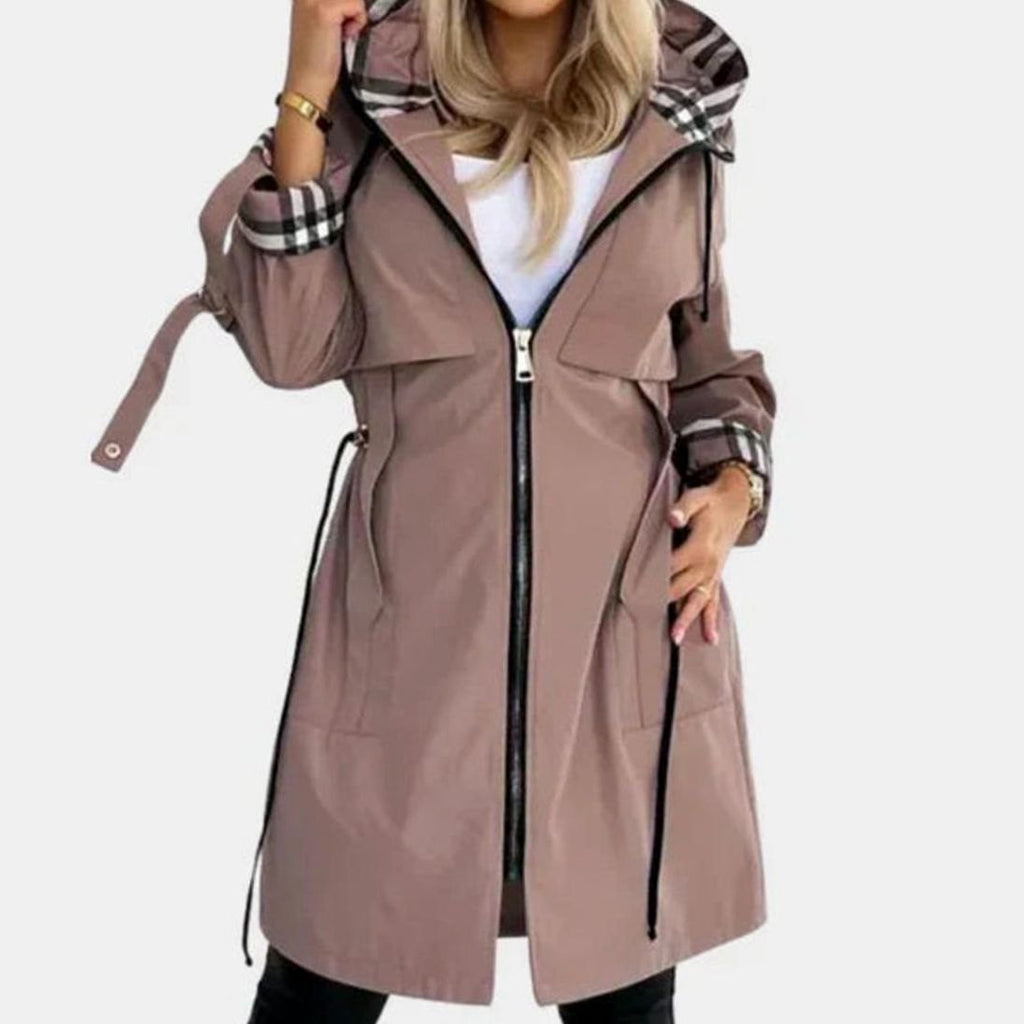 Amelie | Manteau Trench Moderne Femme avec Capuche, Fermeture Éclair et Ceinture à la Taille