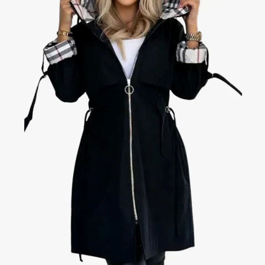 Amelie | Manteau Trench Moderne Femme avec Capuche, Fermeture Éclair et Ceinture à la Taille