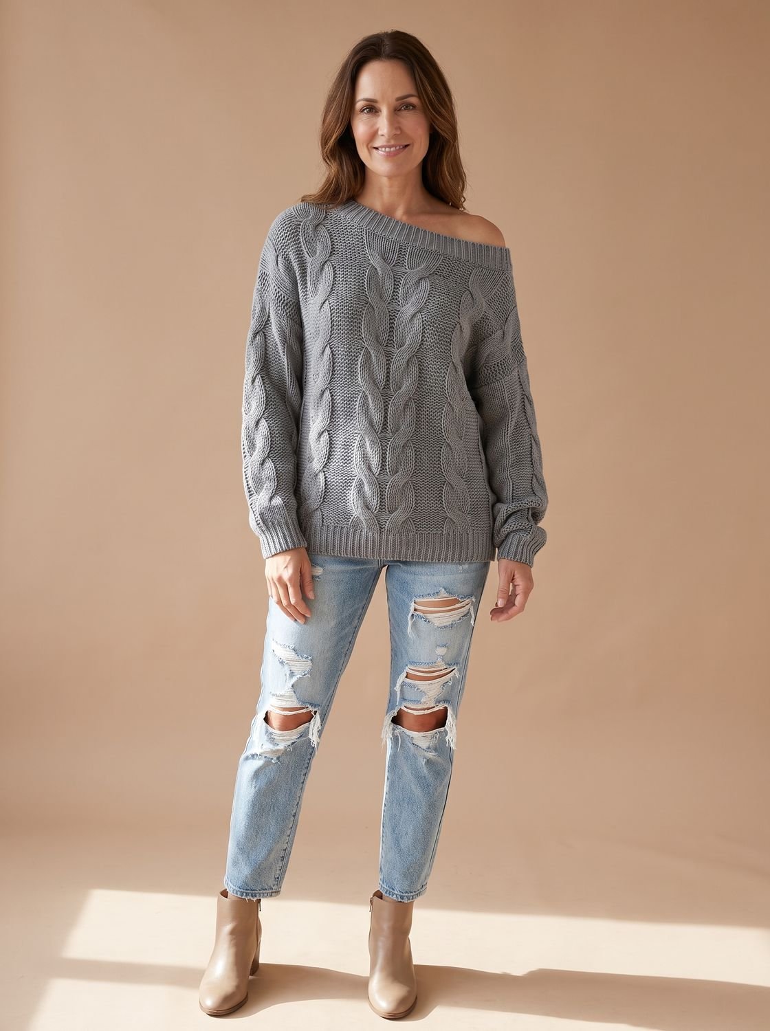 Amelie | Pull en tricot à motif torsadé pour femmes, coupe décontractée
