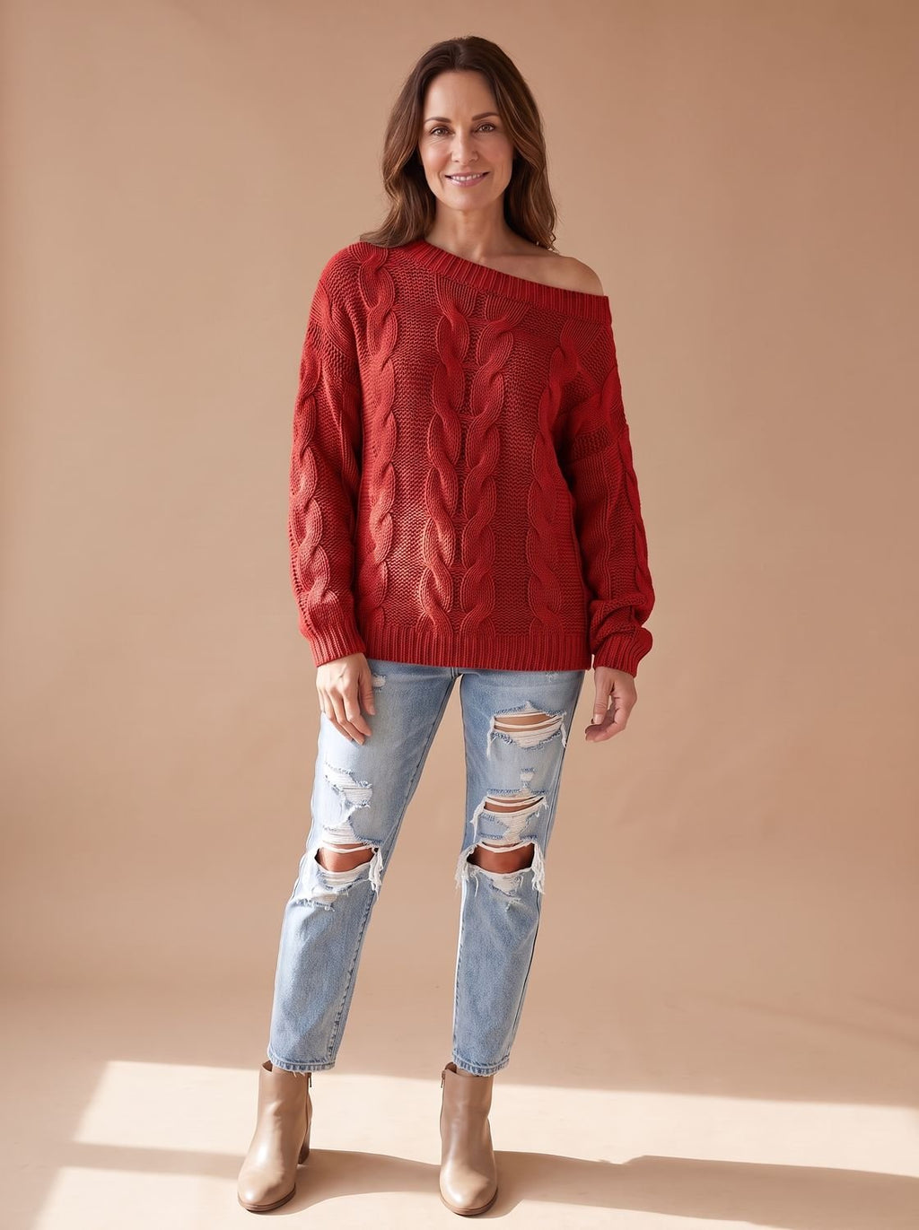Amelie | Pull en tricot à motif torsadé pour femmes, coupe décontractée