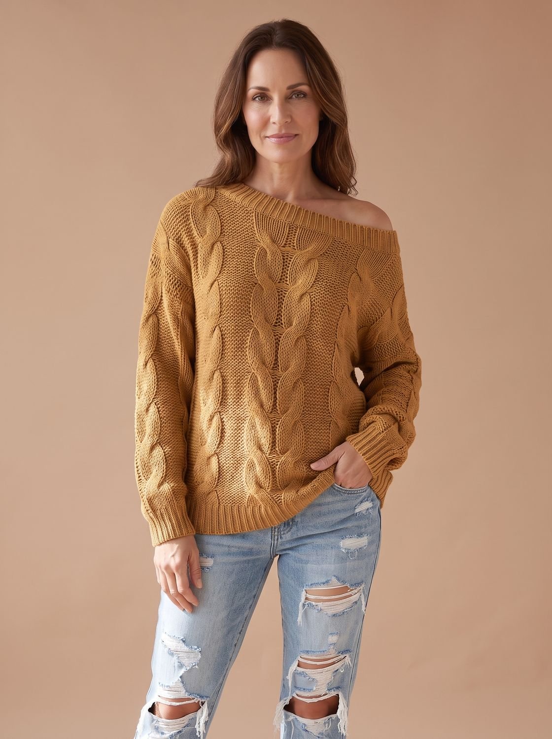 Amelie | Pull en tricot à motif torsadé pour femmes, coupe décontractée