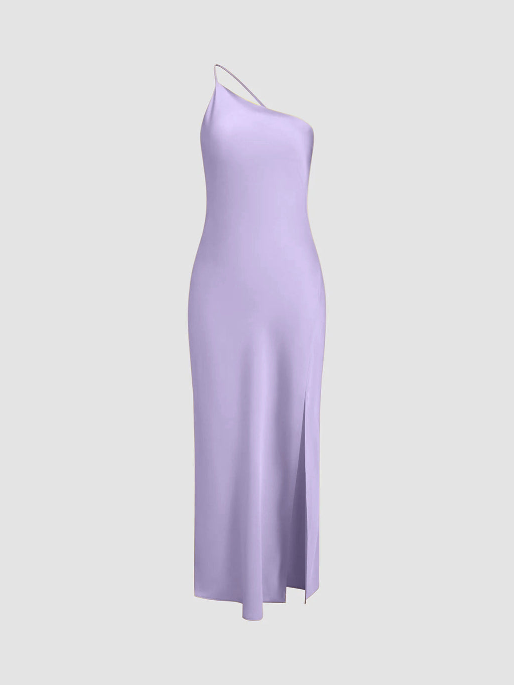 Robe maxi en satin à épaule unique pour femmes avec fente