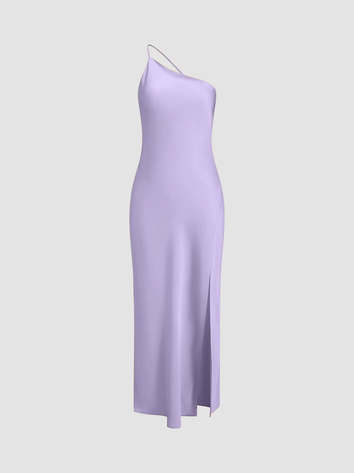 Robe maxi en satin à épaule unique pour femmes avec fente
