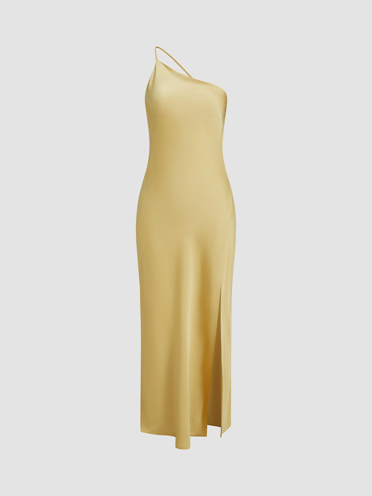 Robe maxi en satin à épaule unique pour femmes avec fente