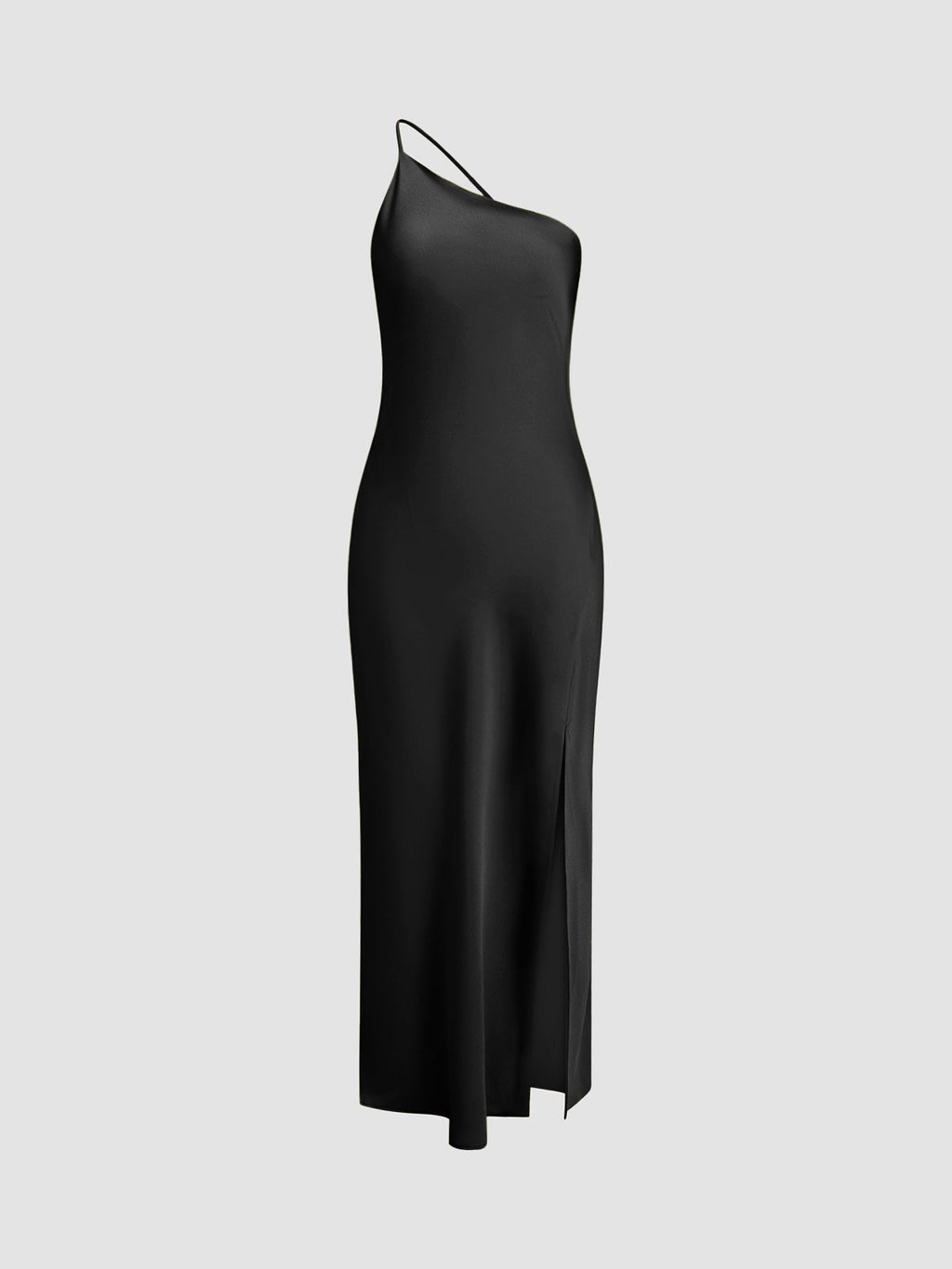 Robe maxi en satin à épaule unique pour femmes avec fente