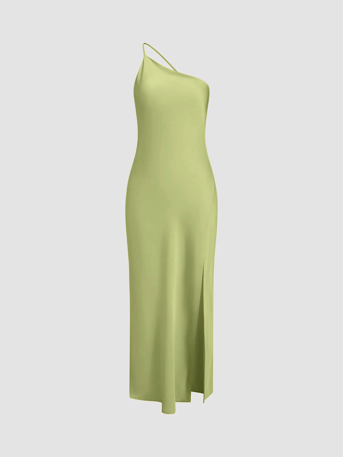 Robe maxi en satin à épaule unique pour femmes avec fente