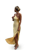 Robe maxi en satin à épaule unique pour femmes avec fente