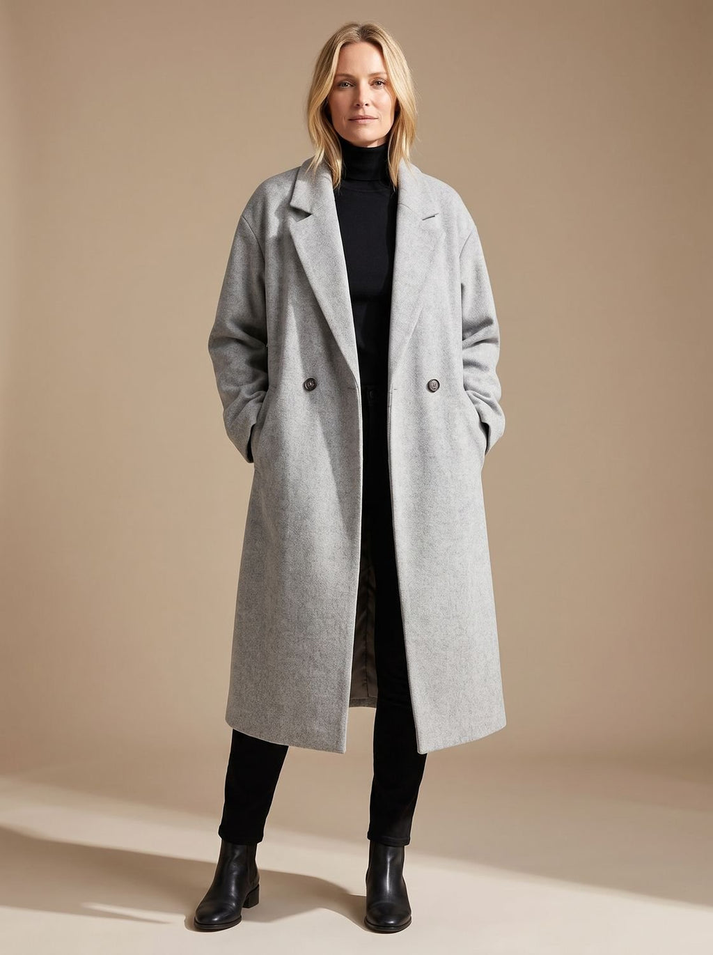 Nora | Manteau long pour femmes en laine classique avec revers