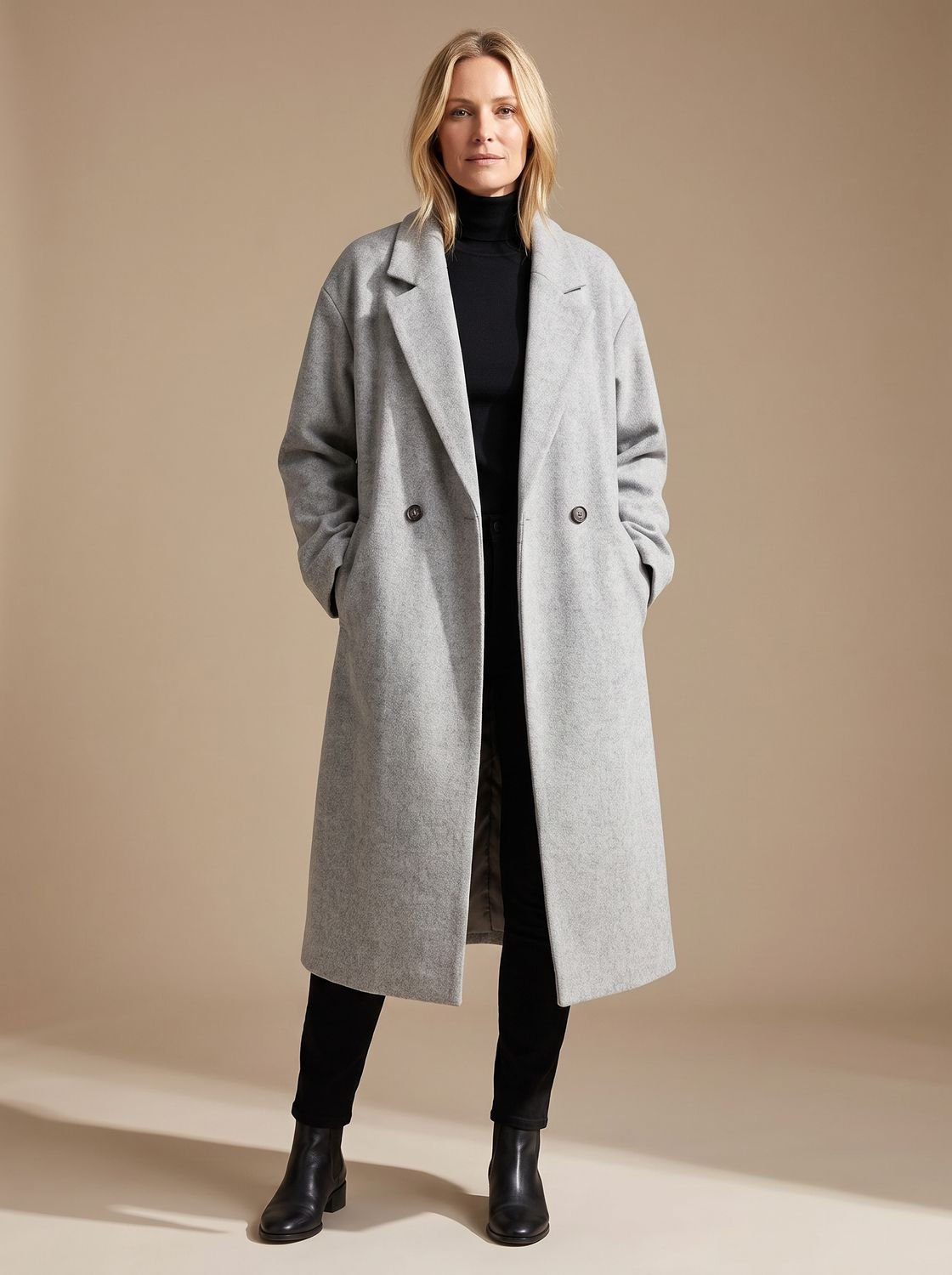 Nora | Manteau long pour femmes en laine classique avec revers