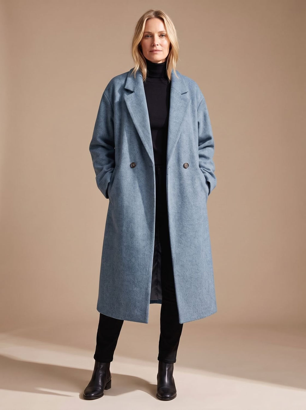 Nora | Manteau long pour femmes en laine classique avec revers