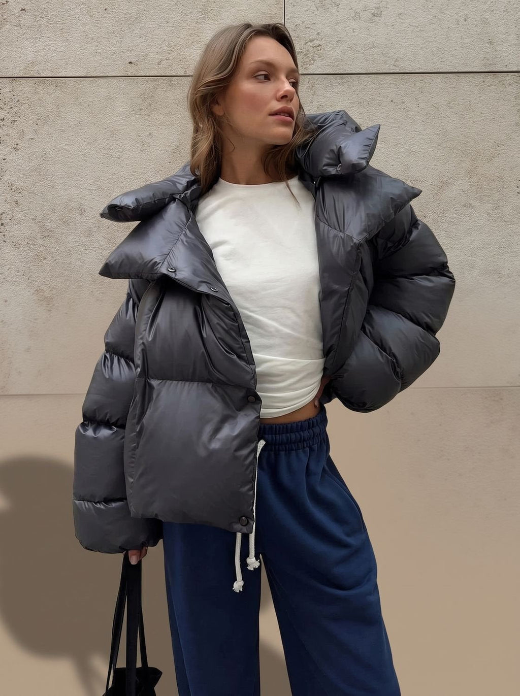 Elfriede | Veste d'hiver oversize pour femmes avec col montant, chaude et matelassée