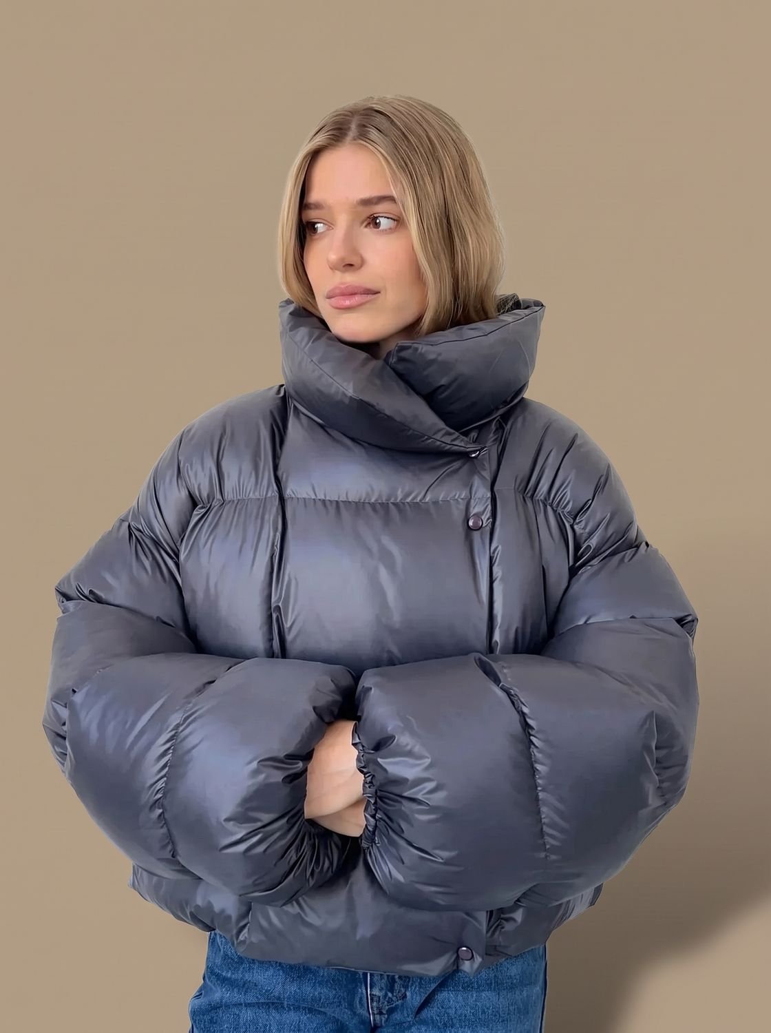 Elfriede | Veste d'hiver oversize pour femmes avec col montant, chaude et matelassée