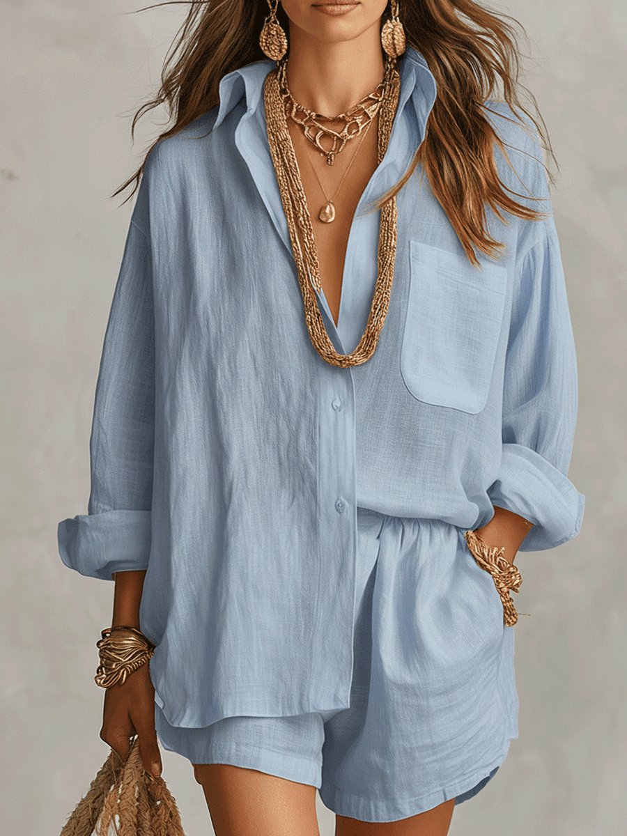 Emilia | Ensemble de chemise oversize en lin pour femmes avec shorts, tenue deux pièces