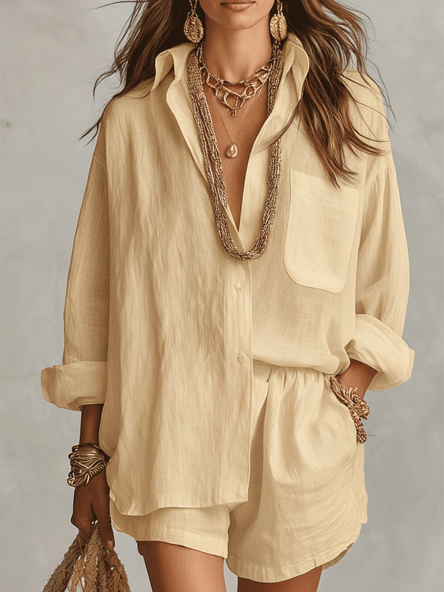 Emilia | Ensemble de chemise oversize en lin pour femmes avec shorts, tenue deux pièces