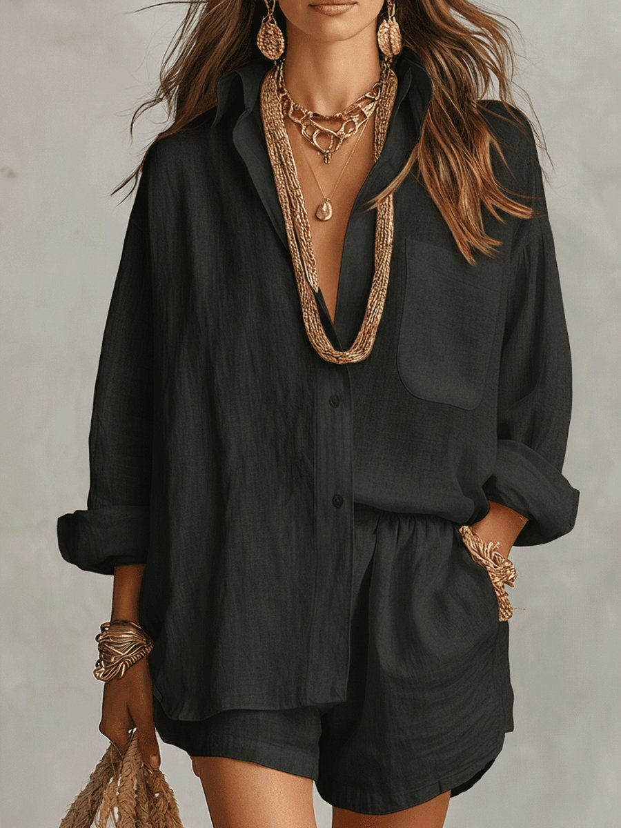 Emilia | Ensemble de chemise oversize en lin pour femmes avec shorts, tenue deux pièces