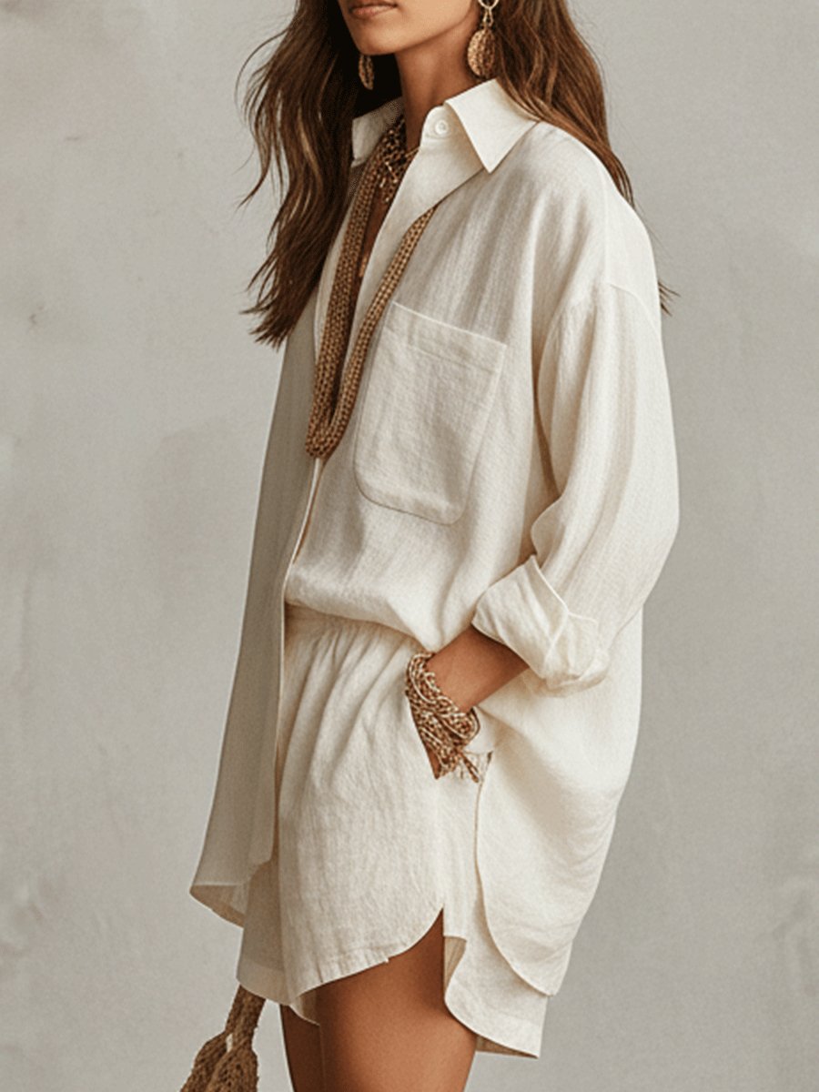 Emilia | Ensemble de chemise oversize en lin pour femmes avec shorts, tenue deux pièces